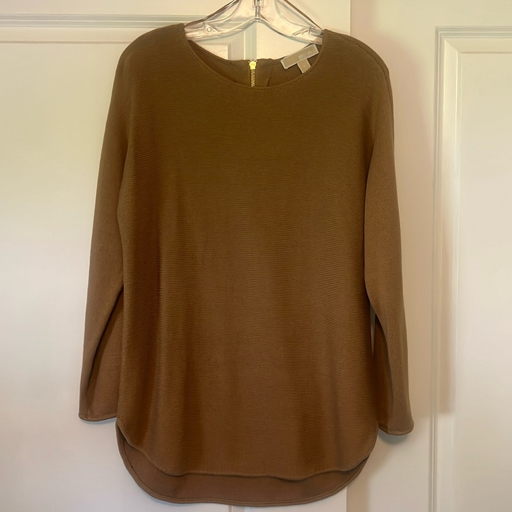 MICHAEL KORS WOMENS SMALL TAN CAMEL SWEATER COTTON BLEND LONG SLEEVES NWOT